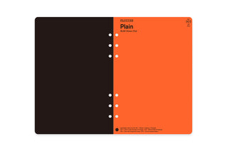 PLOTTER A5 refill memo pad, black and orange covers with punched binder holes.