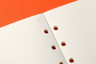Memo pad pages with circular punched holes and perforation line