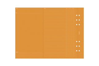 A5 orange planner pages layout with perforated ring holes and dot columns