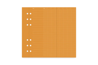 Orange planner refill sheet with perforated holes and grid-lined area