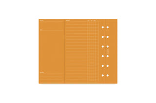 Orange double-page planner insert with printed boxes and dotted index column