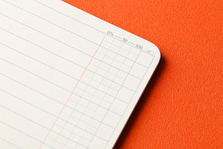 White grid memo page corner with measurement marks and rounded edge