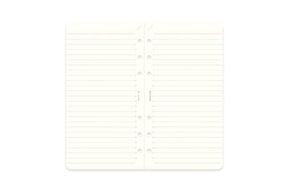 Refill memo pad, open white grid pages with spiral rings down the center