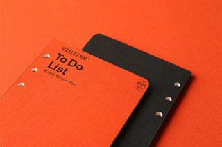 PLOTTER To Do List refill memo pad, orange front with black backing and button-hole binding