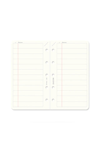 PLOTTER mini refill memo pad, open view with lined pages and ring holes