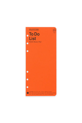 PLOTTER To Do List refill memo pad, narrow size, orange cover with perforation holes