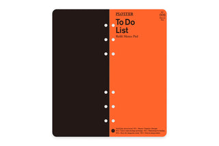 Narrow To Do List refill memo pad with orange front and black back cover, punched holes
