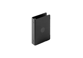 Dark mini-5 refill storage binder, black cover side view with binder hardware