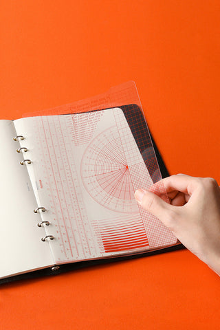A5 ruler pad inside ring binder with protractor grid and measurement chart