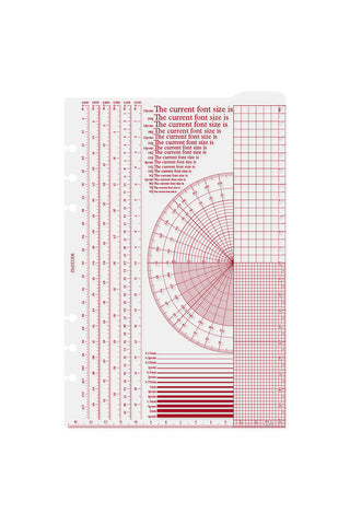 A5 ruler pad with printed ruler, protractor circle, and measurement grid sheet