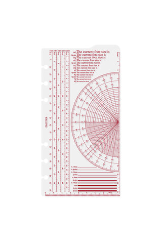Bible-size ruler pad template with concentric measuring scales and red markings