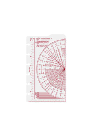 Mini ruler pad showing a white protractor scale sheet with measurement lines