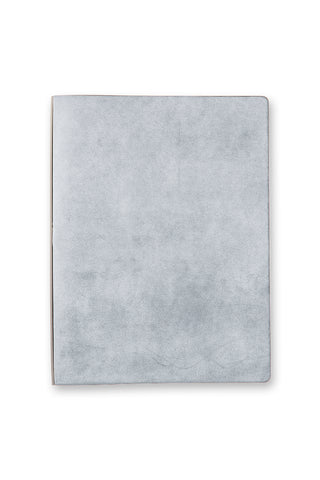 A5 leather 6-ring binder with light blue-gray cover, smooth suede-like finish