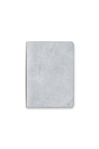 Mini 6-ring leather binder, textured light gray cover with vertical spine edge