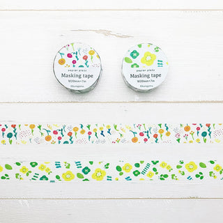 Washi tape rolls with green and yellow petit flower and leaf pattern strip