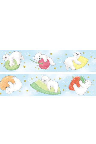 Washi tape with repeating polar bear figures on light blue, green and red accents
