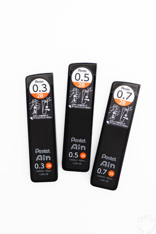 Pentel AIN STEIN 2B lead refills set, 0.3mm 0.5mm 0.7mm packs