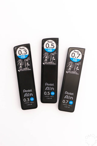 Pentel AIN HB pencil lead refills set: 0.3mm, 0.5mm, 0.7mm