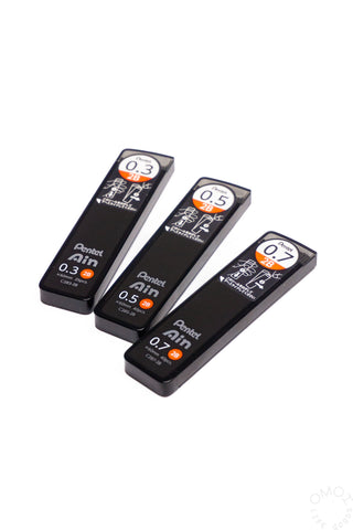 Pentel AIN STEIN 2B lead refills set with 0.3mm, 0.5mm, 0.7mm boxes
