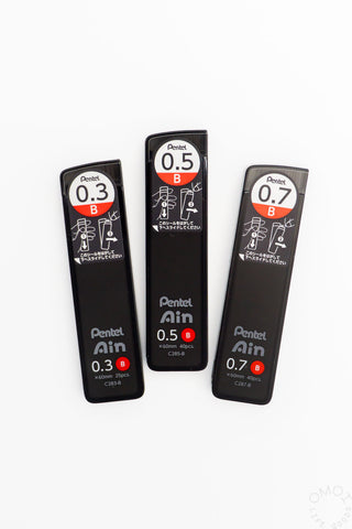 Pentel Ain pencil lead refill set: 0.3, 0.5, and 0.7 mm B
