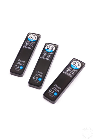 Pentel AIN HB pencil lead refills, 0.3mm/0.5mm/0.7mm packs