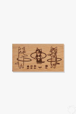 Large wooden stamp block with pottering cat hula hoop line art