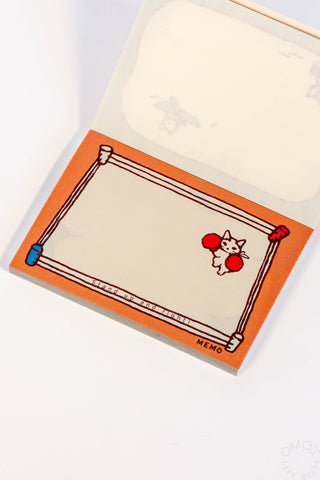 Orange cat mini memo pad with border frame and small red cat character