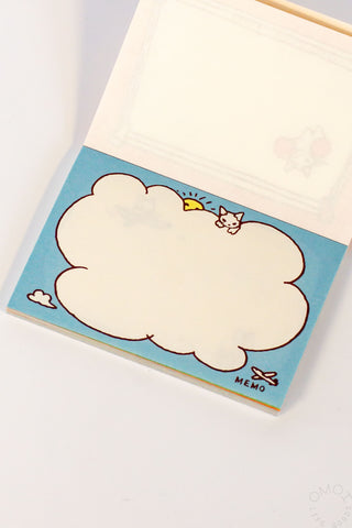 Blue cat mini memo pad with large cloud shape and small cat doodles in corner