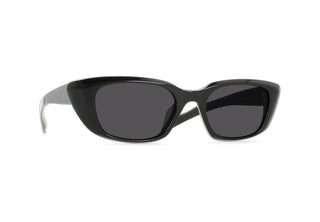 Black polarized sunglasses with smooth frames and dark gray lenses, front view