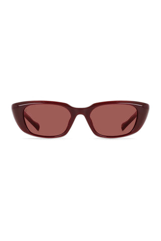 Iwa sunglasses with dark cherry frames and rose tinted lenses, front view
