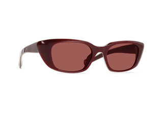 Iwa sunglasses with dark cherry frames and rose tinted lenses, angled front view