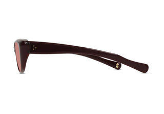 Iwa sunglasses side view with dark cherry temple and gold logo detail