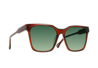 Square RAEN Naev sunglasses, dark red frame with green gradient lenses