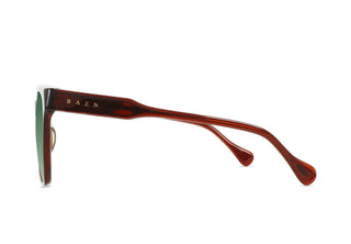 RAEN Naev sunglasses side view, dark red frame with green lens
