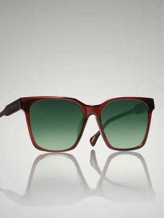 RAEN Naev square sunglasses, dark red frame with green gradient lenses