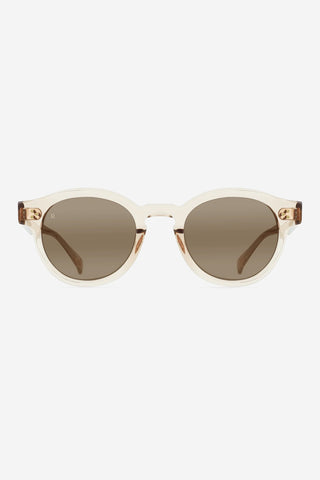 Round sunglasses with light beige frame and brown gradient lenses