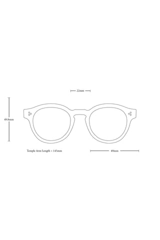 Sunglasses size diagram with front outline and measurement lines