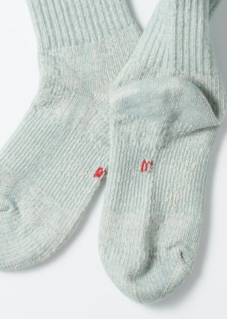 Light gray mini crew socks with ribbed cuff and double-face knit texture