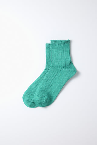 Aqua green linen-cotton ribbed ankle sock pair