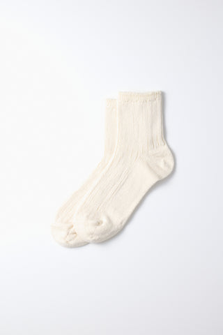 Ecru linen-cotton ribbed ankle sock pair