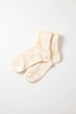 Ecru linen-cotton ribbed ankle socks, two-pack