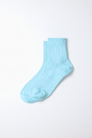 Sky blue linen-cotton ribbed ankle sock pair