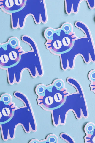 Radhia Rahman Froggy Kuni stickers, purple frog-cat design with white star accents
