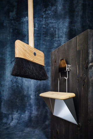 Redecker float broom and wall mount bracket, light wood and black bristles