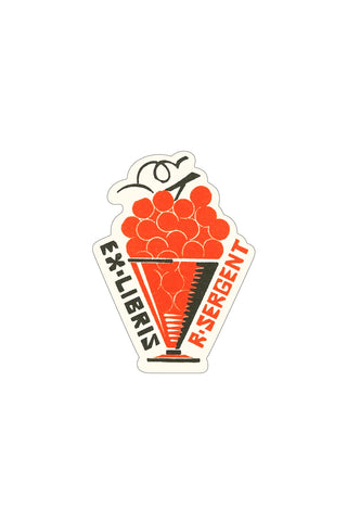 Retro grape sticker with red grape cluster, white outline, and vintage lettering