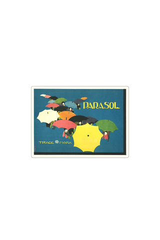 Retro sticker umbrella with colorful multicolor canopy and “BARASOL” logo