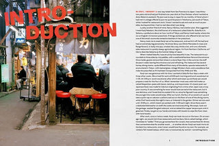 Introduction cookbook spread with street scene photo and text columns