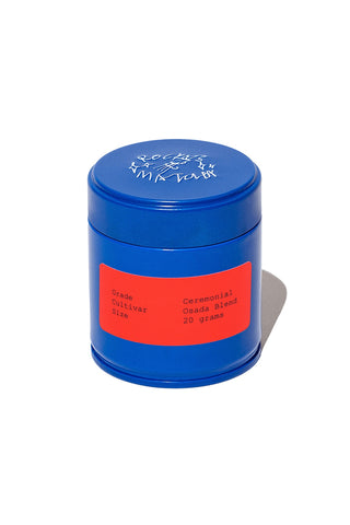 Rocky's ceremonial matcha blend tin, blue canister with red label, 20 g