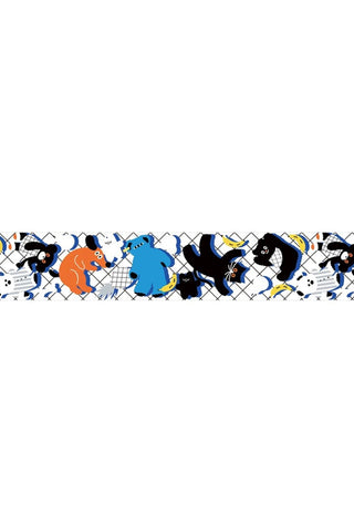 Clear tape strip with blue and black toy characters, graphic continuous pattern