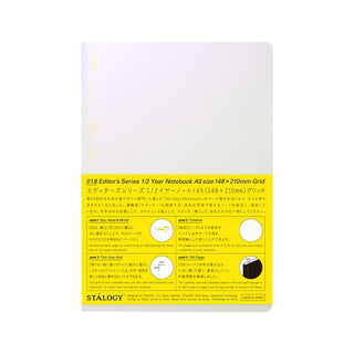 STÁLOGY A5 grid editor's notebook with yellow label and clear cover